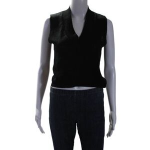 Collezione Womens Linen Sleeveless V-neck Textured Knit Top Black Size S
